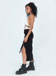   side view of model wearing Princess Polly Ariel Knit Midi Skirt Black 