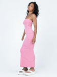 side view of model wearing Princess Polly Oscar Midi Dress Pink Square Neck 