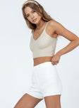 Shorts Knit material  High waisted  Elasticated waistband  Good stretch  Unlined 