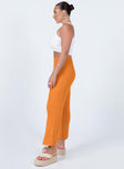 side view of model wearing Princess Polly Ginny Ribbed Knit Pants Orange 