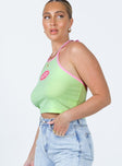 Front view of model wearing  front Princess Polly Sleeveless High Neck  Love Me Harder Top Green