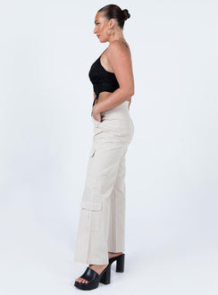 side view of model wearing Princess Polly Glenda Pants Beige High Waisted Pants 