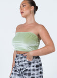 side view of model wearing Princess Polly Tinsley Top Green 