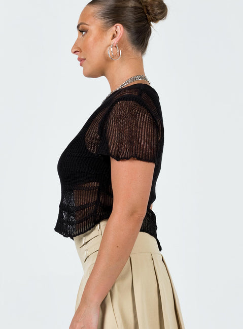 product Princess Polly Three Fourth Sleeves Crew Neck  Zeder Sheer Top Black