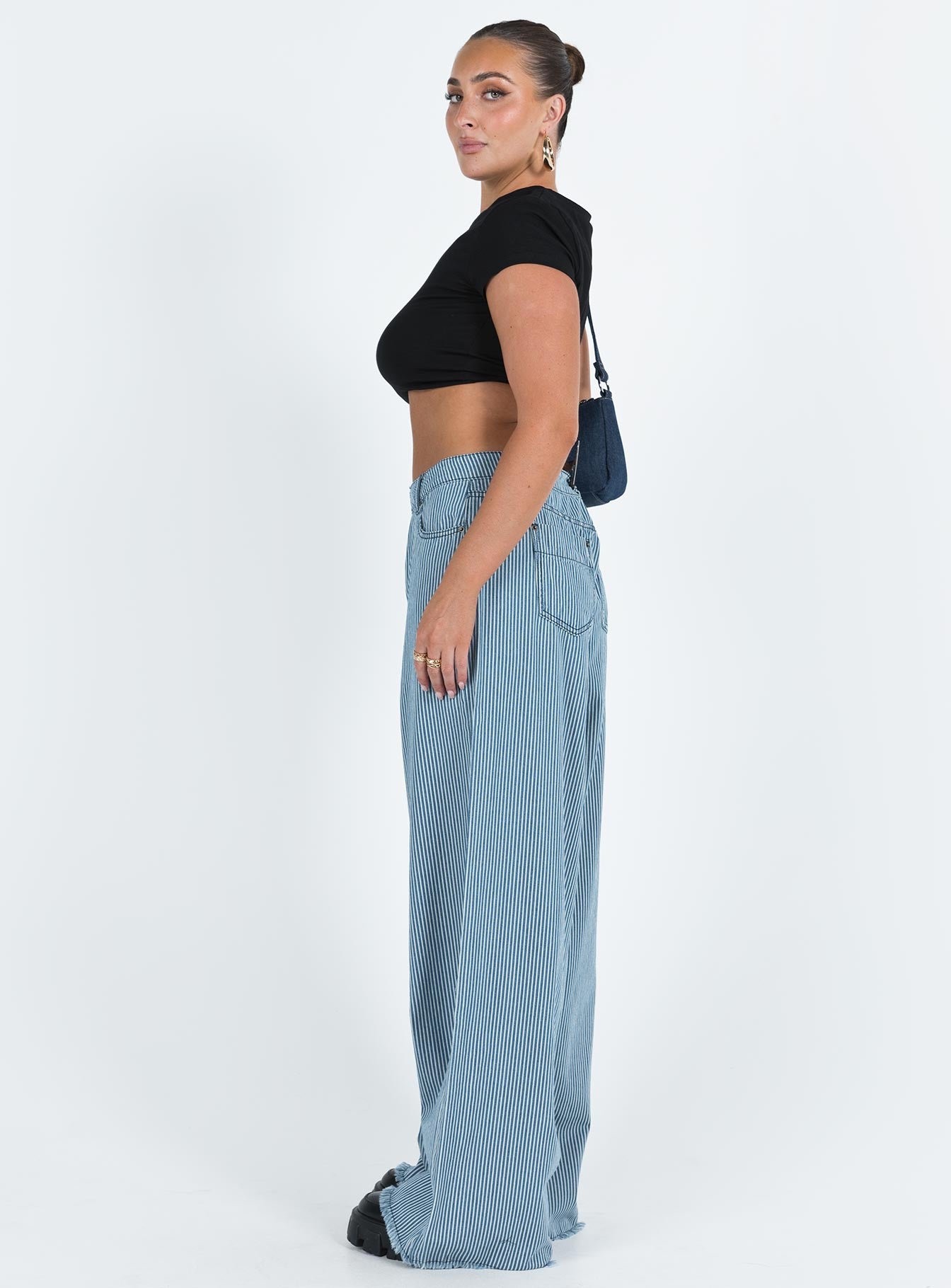 product Princess Polly Mid Rise  Eivissa Baggy Jeans Blue Denim Stripe