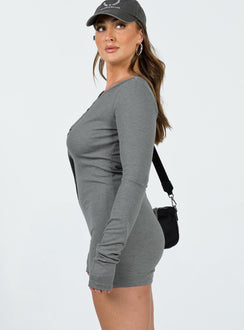 Long sleeve romper Ribbed material  V-neckline Button front fastening  Good stretch 