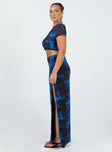 Matching set Graphic print Crop top Cap sleeve Maxi skirt Thin elasticated band at waist High leg slit