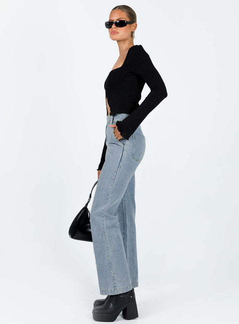 product Princess Polly High Waisted  Ikena Straight Leg Jeans Light Wash Denim