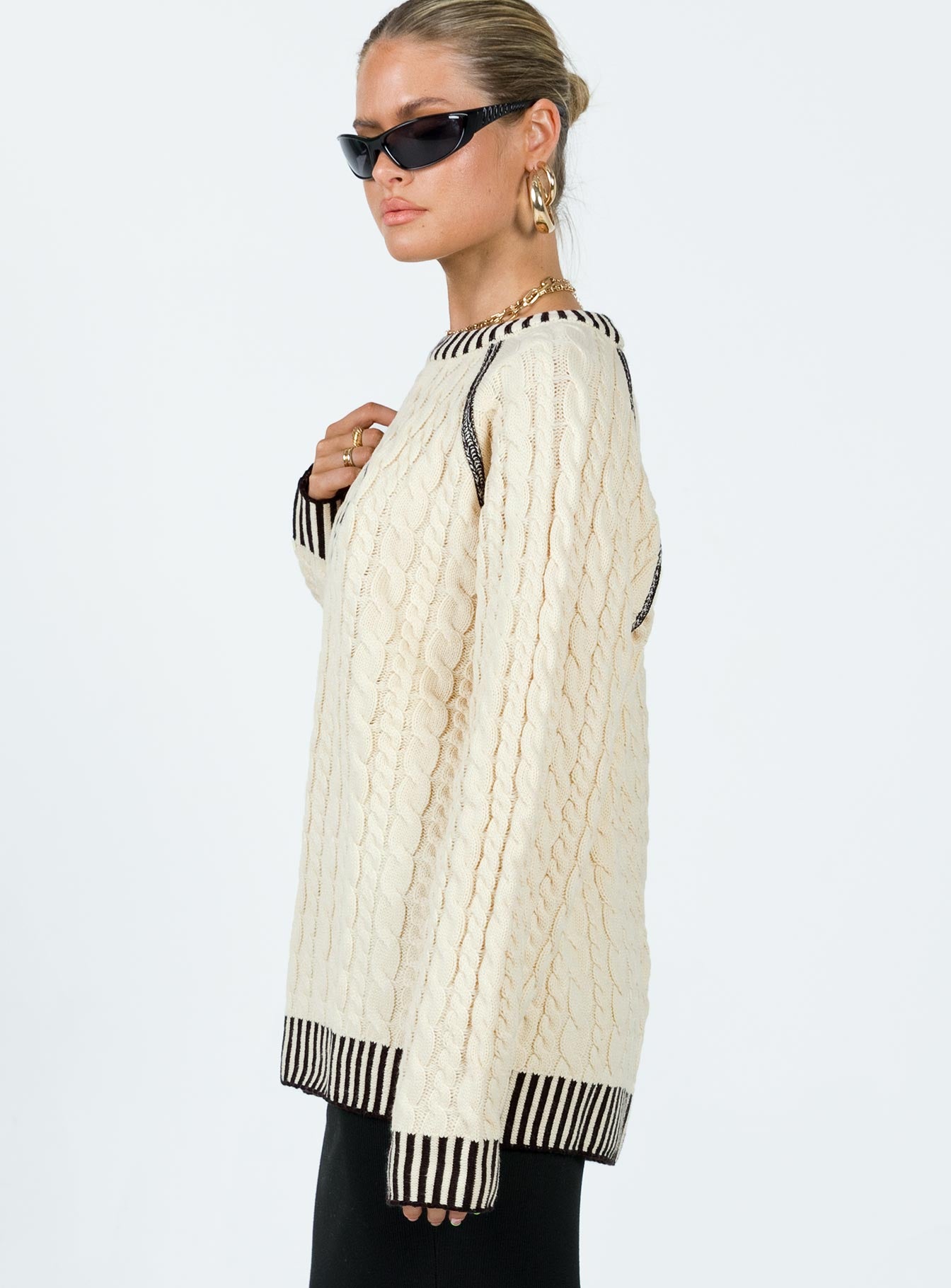 The Ragged Priest Cable Knit Sweater Cream Princess Polly  regular 