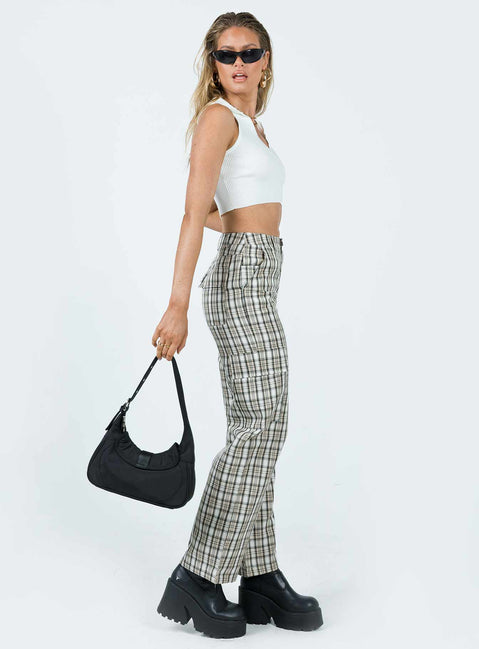 Front view of model wearing  front Princess Polly High Waisted Pants  Mckay Check Cargo Pants Multi