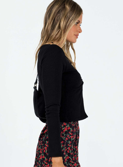 product Princess Polly Full Sleeves V-Neck  Basalt Long Sleeve Top Black
