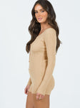 Long sleeve romper Ribbed material  Button front fastening   Cut out detail down front  Raw cut hem 