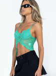 side view of model wearing Princess Polly Rylie Top Green Sleeveless Sweetheart 