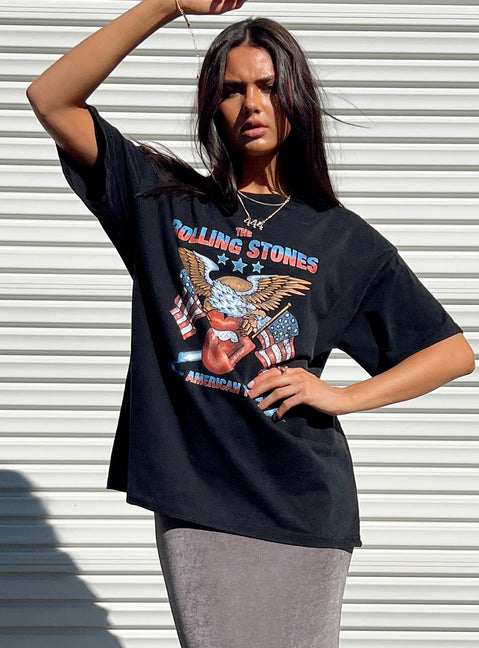 product Princess Polly Half Sleeves High Neck  The Rolling Stone American Tour Oversized Tee Black