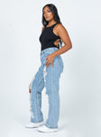 side view of model wearing Princess Polly Nugal Ripped Denim Jeans Mid Rise 