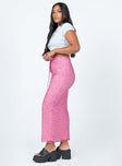   side view of model wearing Princess Polly Ariel Midi Skirt Pink 