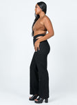 side view of model wearing Princess Polly Alexia Wide Leg Pants Black 