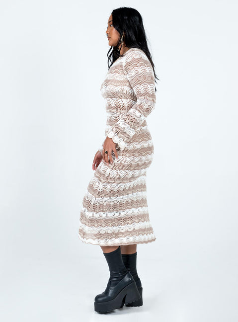 product Princess Polly High Neck  Leah Knit Midi Dress Beige