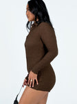 Brown long sleeve romper Textured material Classic collar Button fastening at front