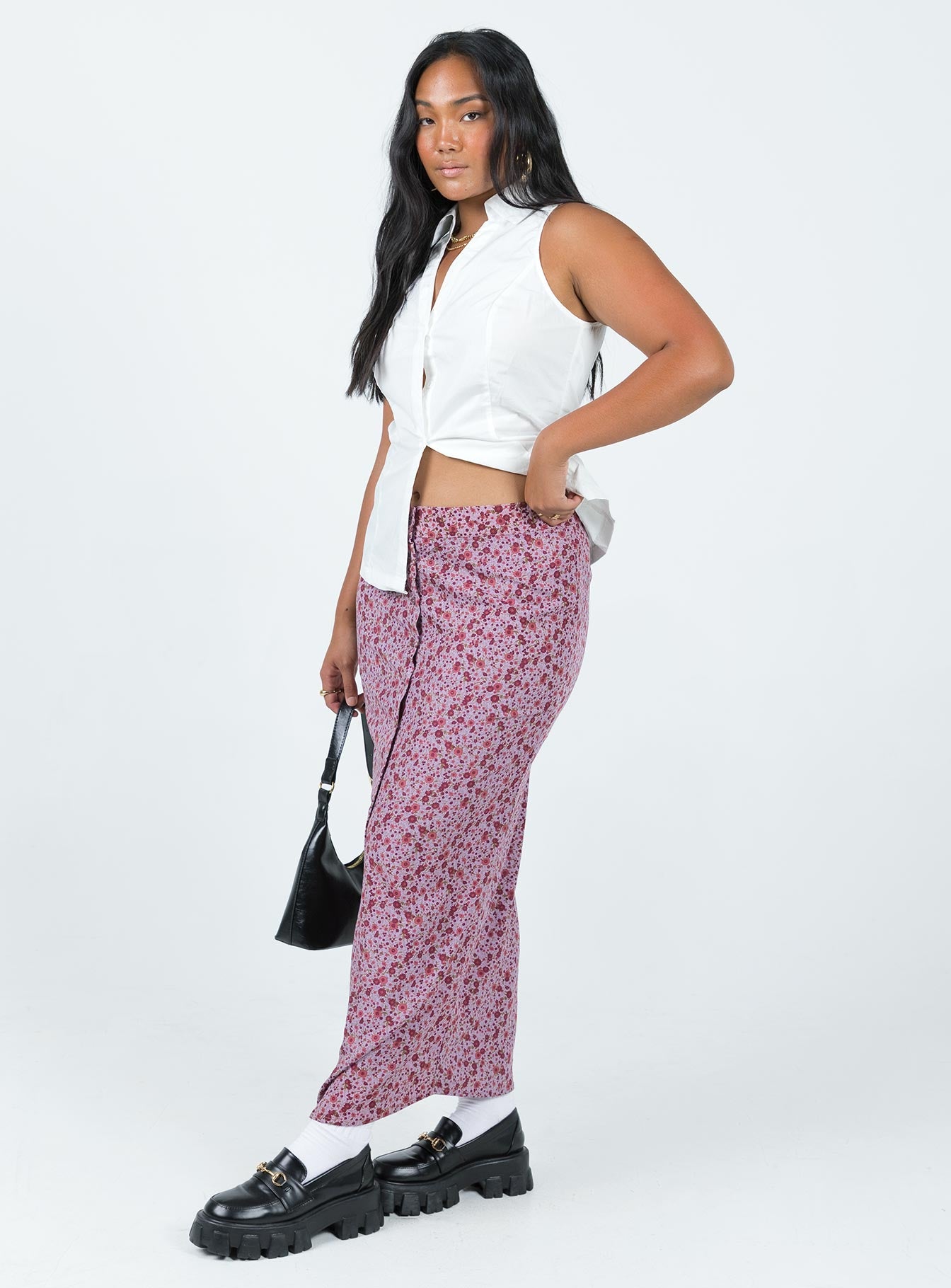 product Motel Relow Skirt 90S Floral Burgundy Princess Polly  Maxi 