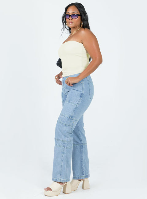 product Princess Polly Mid Rise  The Ragged Priest Combat Organic Cotton Denim Light Blue