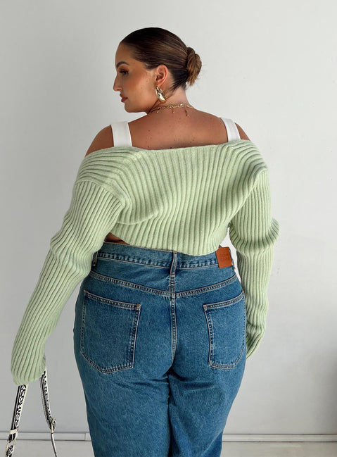 Aytan Bolero Sweater Green Curve Cropped 