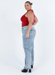 product Princess Polly Mid Rise  Holly Asymmetric Straight Leg Jean Light Wash Denim Curve