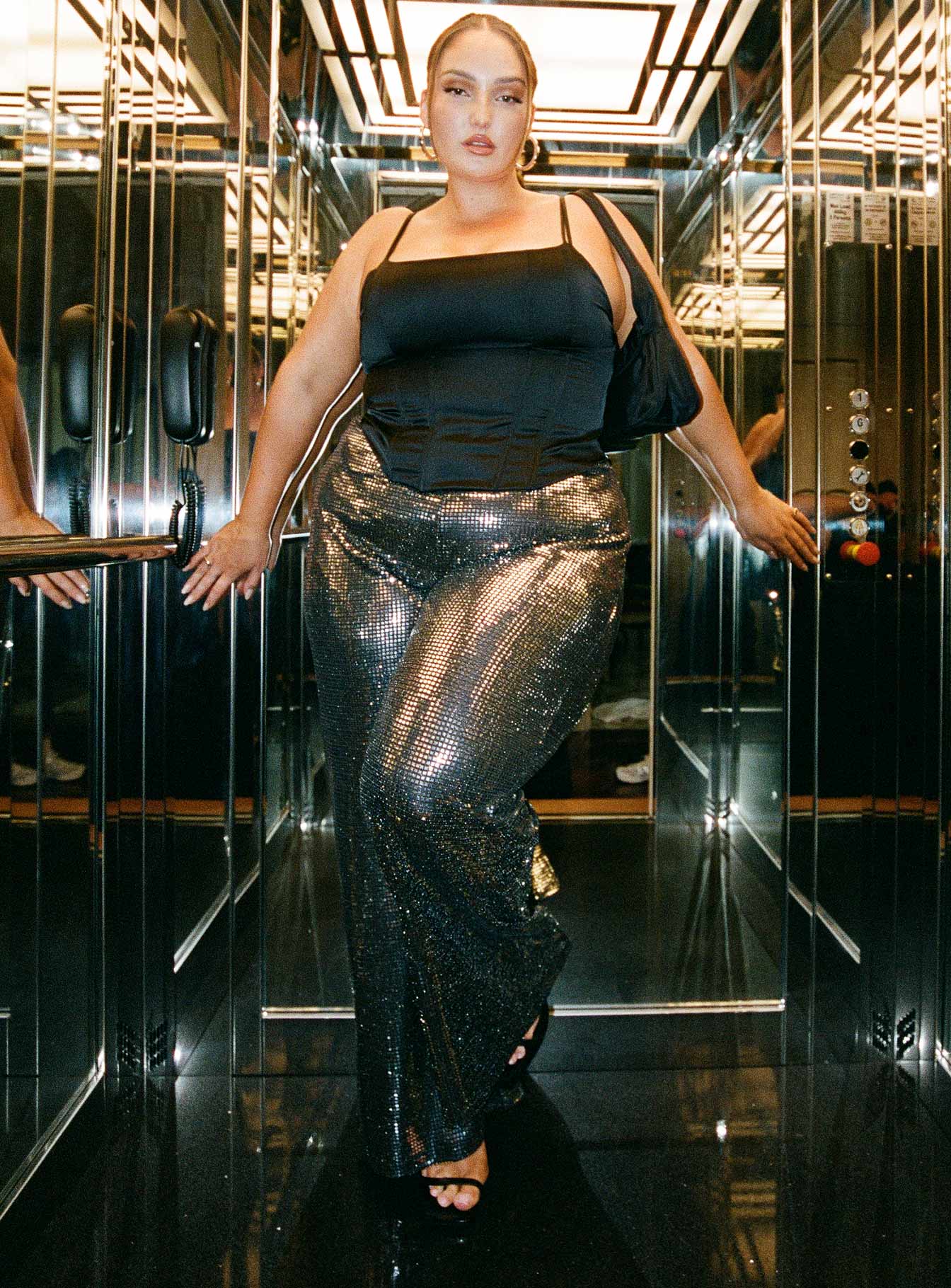 product Princess Polly Low Rise Pants  Nemara Pants Black / Silver Curve