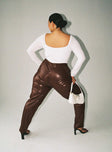 back view of model wearing Princess Polly Love Club Pants Brown Curve 