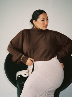 Zahara Cropped Turtleneck Sweater Brown Curve Princess Polly  long 