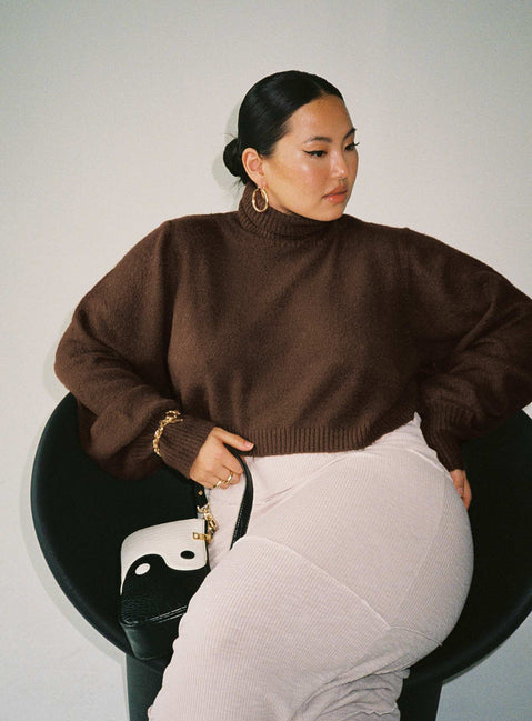 Zahara Cropped Turtleneck Sweater Brown Curve Princess Polly  long 