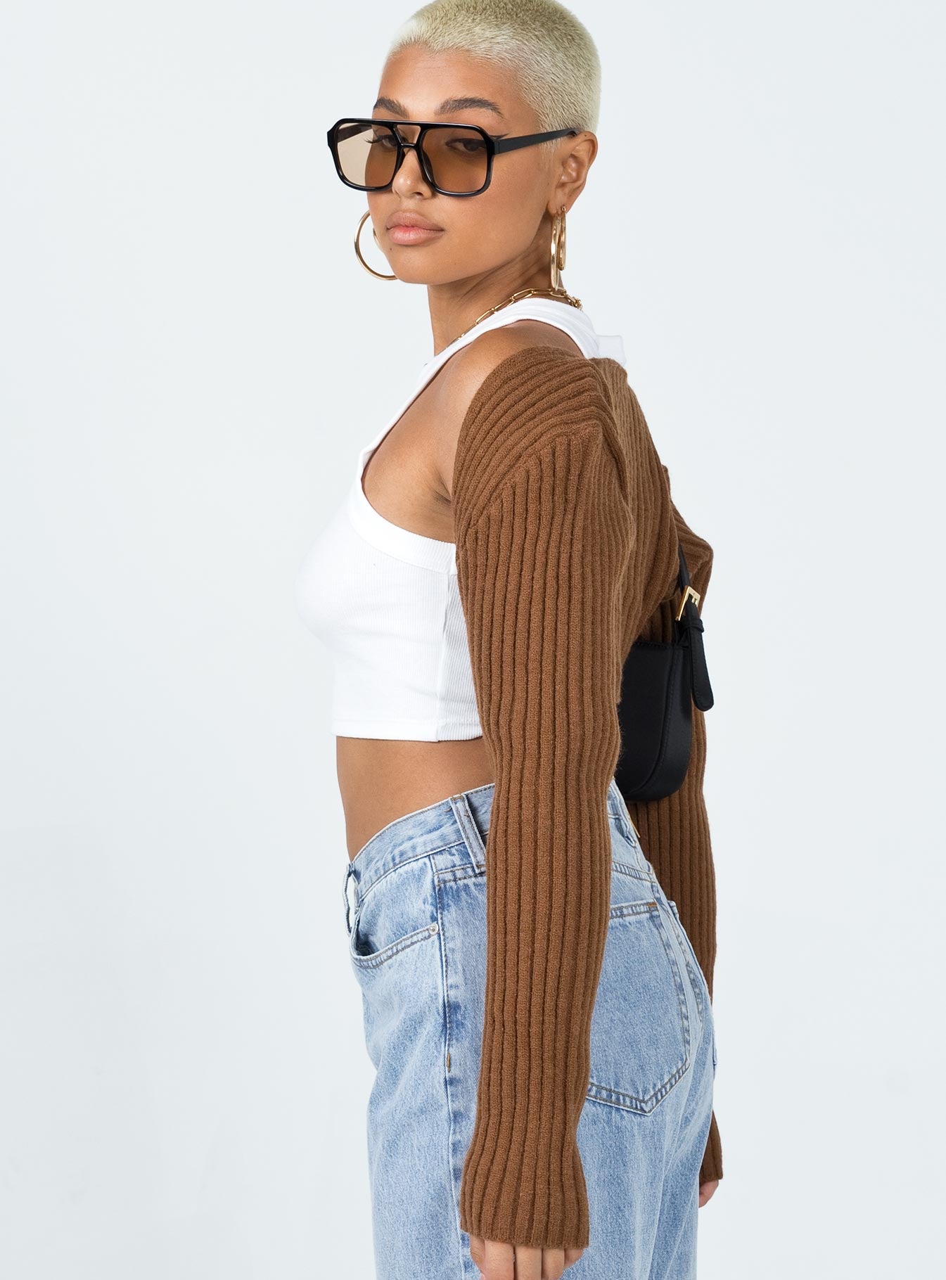 Aytan Bolero Sweater Brown Princess Polly  Cropped 