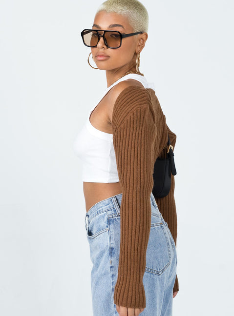 Aytan Bolero Sweater Brown Princess Polly  Cropped 