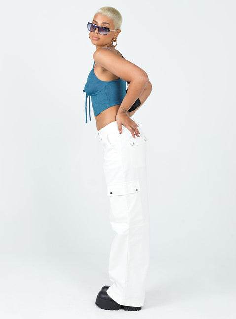 side view of model wearing Princess Polly Mayson Top Blue 