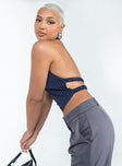 Halter top Pinstripe print  Scooped neckline  Faux button front  Double elasticated back straps 