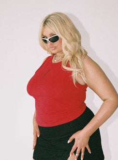 product Princess Polly Three Fourth Sleeves Asymmetric Neckline  Dagger Tank Top Red Curve