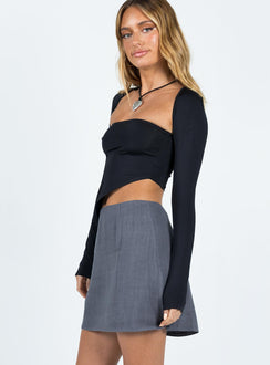   side view of model wearing Princess Polly Selby Mini Skirt Grey 