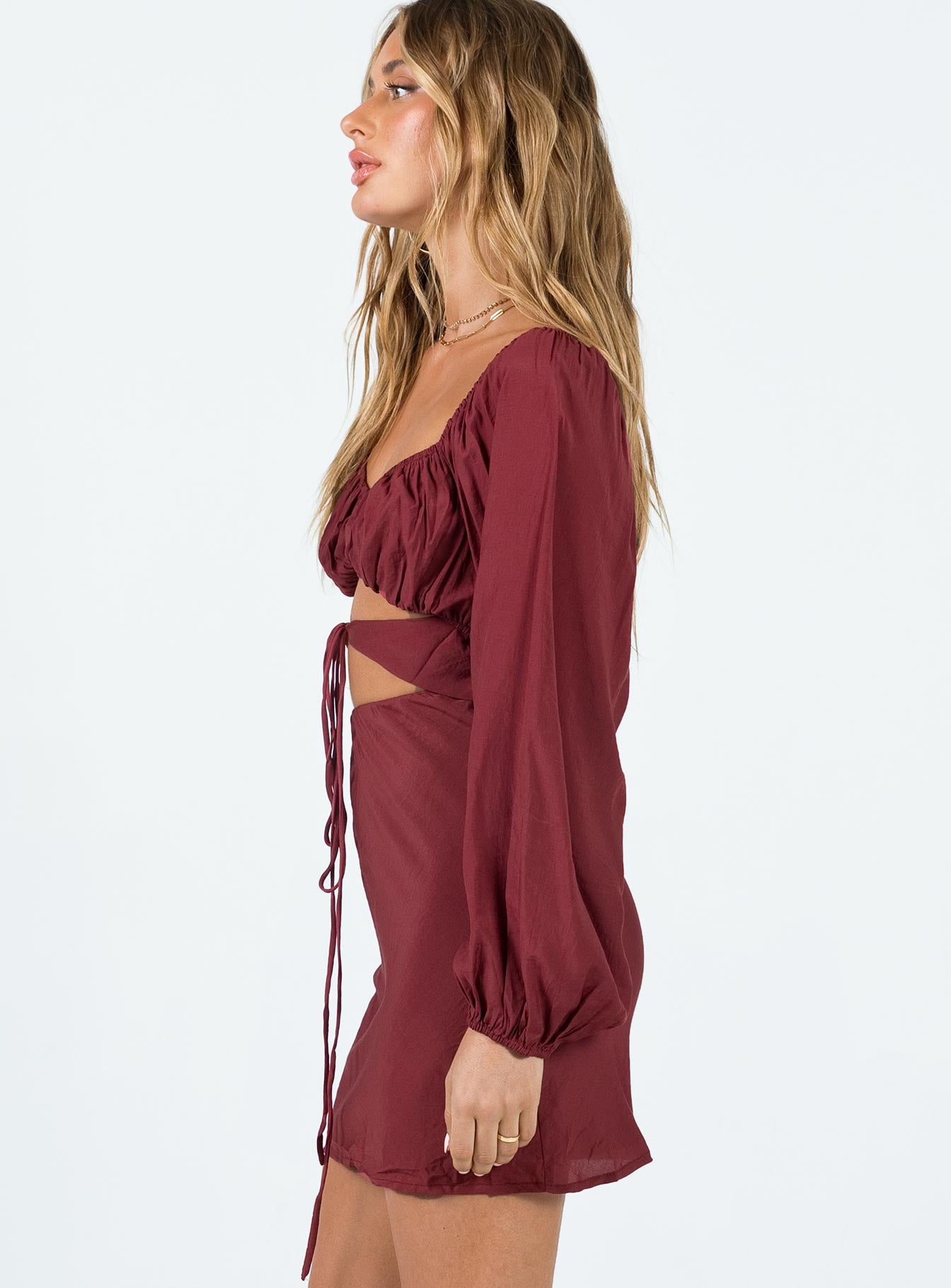 product Princess Polly Plunger  Nakita Long Sleeve Mini Burgundy