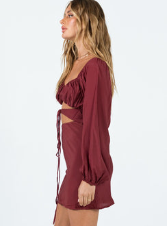 product Princess Polly Plunger  Nakita Long Sleeve Mini Burgundy