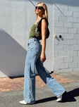 Princess Polly High Rise  Morala Wide Leg Cargo Jeans Mid Wash Denim