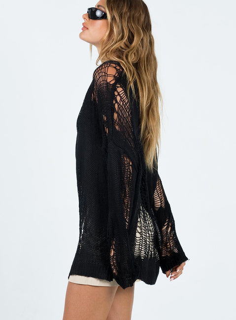 Glazier Distressed Sweater Black Princess Polly  long 