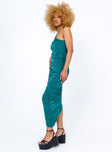 side view of model wearing Princess Polly The Goddess Midi Dress Forest Green 