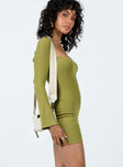 Princess Polly Square Neck  Dianne Long Sleeve Mini Dress Olive