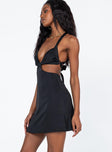 side view of model wearing Princess Polly Kaela Mini Dress Black 