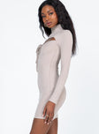 side view of model wearing Princess Polly Joanna Mini Dress Beige 