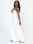 side view of model wearing Princess Polly Lincoln Maxi Dress White 