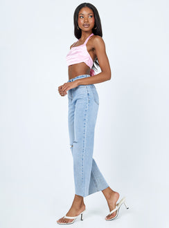 side view of model wearing Princess Polly Olbia Wide Leg Denim Jeans Mid Rise 