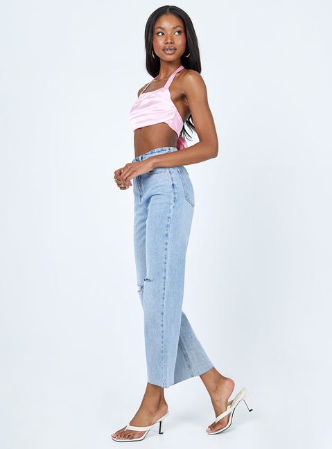 side view of model wearing Princess Polly Olbia Wide Leg Denim Jeans Mid Rise 