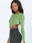 side view of model wearing Princess Polly Jocelyn Long Sleeve Top Green 