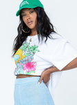 back view of model wearing Princess Polly Bahamas Tee White Short Sleeve High Neck 